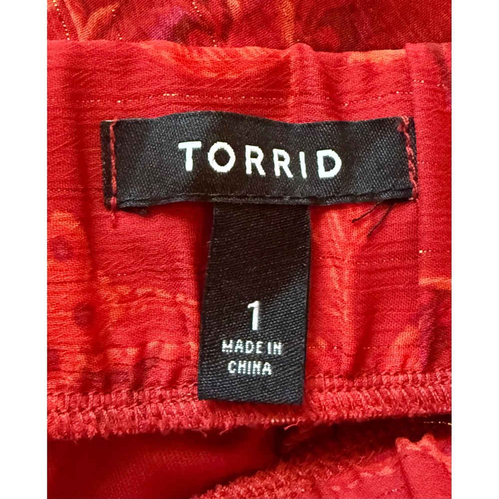Torrid Red Floral Chiffon Tiered Ruffle Mini Skirt Metallic Gold Stripe Plus 1 - Picture 3 of 5
